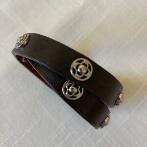 Stella & Dot Clover Double Wrap Leather Bracelet Dark Brown